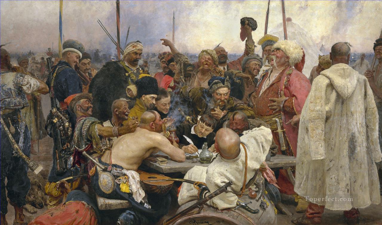 the reply of the zaporozhian cossacks to sultan mahmoud iv 1891 Ilya Repin Oil Paintings
